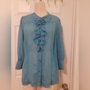 Banana Republic Teal Ruffle Blouse Size 14